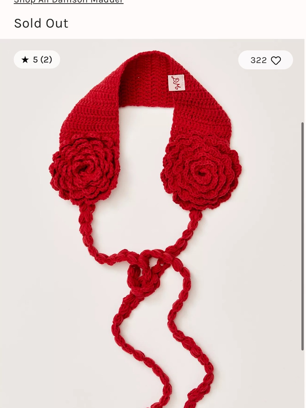 Free People Red Crochet Floral Ear Warmer Scarf